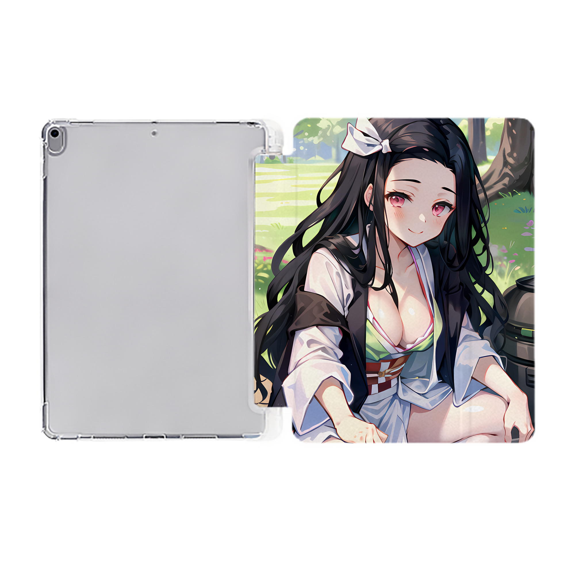 （画像用） 鬼滅の刃（きめつのやいば）竈門 禰󠄀豆子／かまど ねずこ Kamado Nezuko IPad ケース ペン収納付き 三つ折りスタンド PUレザー×シリコン 対応機種9.5/10.5/10.9インチ